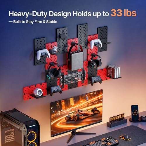 PEGZONE Controller and Headphone Holder Wall Mount, 14pcs, Black & Red - Image 6