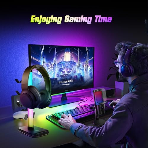 VCOM RGB Gaming Headphones Stand with 10 Light Modes, 4 Controller Holder with 1 USB & 2 Type-C Charging Ports,Headset Stand Suitable for All Earphone Accessories, Best Gift for Desk Gamers - Image 6