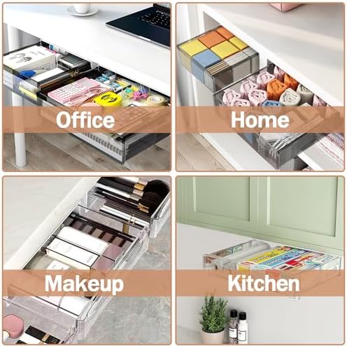 Under Desk Table Drawer Storage Organizer,2 Pack Large & Medium Slide Out Desk Drawers - Hidden Desktop Organizer,Attachable Pencil Storage Tray Under Table(ML) - Image 7