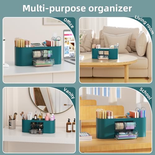Marbrasse Pen Holder for Desk with 3 Drawers, Multi-Functional Pencil Holder, Desk Organizers and Accessories with 7 Compartments for Home, School, Classroom (Dark Green) - Image 6