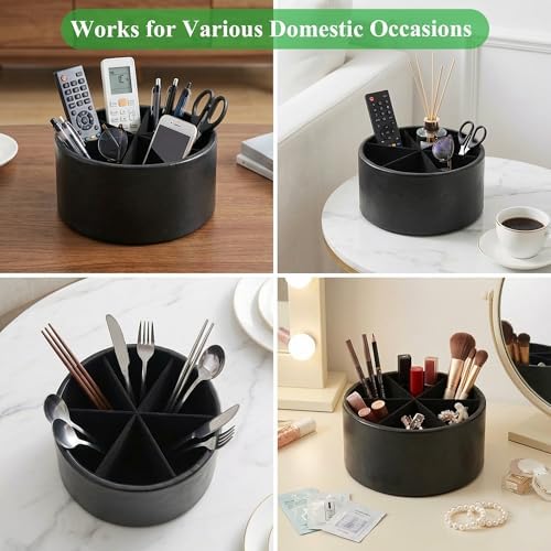 Remote Control Holder, 360°Spinning PU Leather Desk TV Remote Caddy,Desk Storage Box Room Accessories for Controller, Media,Mail,Calculator, Mobile Phone,Pencil(1-Oil Black) - Image 7