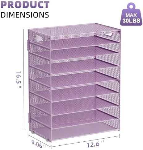 Marbrasse Paper Organizer Letter Tray, 9 Tier Mesh File Organizer with Handle, Paper Sorter Desk Organizer for Home Office Supplies - Purple - Image 5