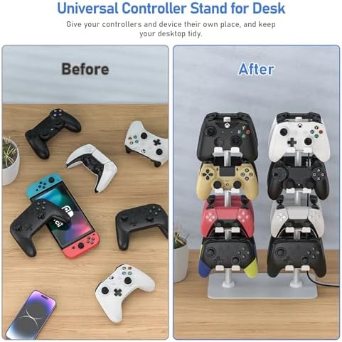 MANMUVIMO Controller Holder for 16 Xbox PS5 PS4 Gaming Controller, Video Game Controller Holder Headphone Stand for Desk, Gamer Gifts for Men, Gaming Room Accessories Maximum Organizer (White) - Image 6