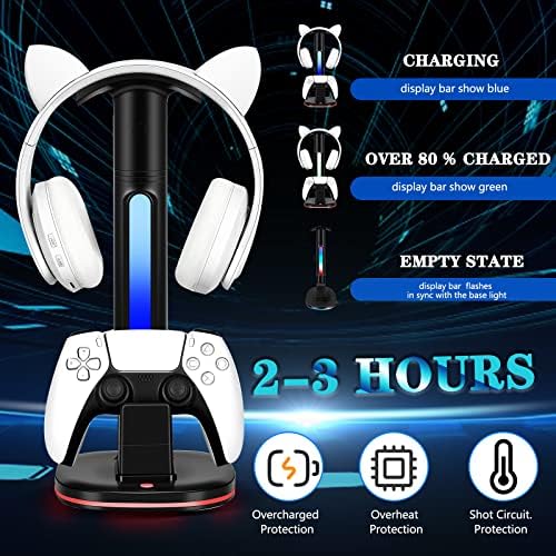 PS5 Controller Charging Station with RGB Headphone Stand, PS5 Controller Charger Holder with 2 USB Port, Headset Stand for PlayStation 5 & DualSense Edge Controllers Charging Dock - Image 2