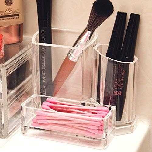 Sooyee Acrylic Desk Supplies Cosmetic Organizer Holder, 3 Compartment Office Desktop Caddy, Multi-function Pen Pencil Cup Phone Remote Control Stationery Storage Box for Home, School, Classroom, Clear - Image 6