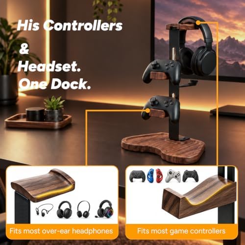 Solid Wood Controller Holder and Headphone Stand,controller holder for desk - Image 2
