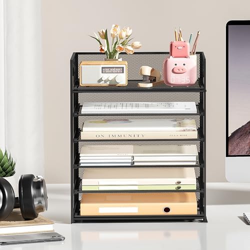 6 Tier Paper Organizer with Handle,Construction Teacher Desk Decor,Black - Image 3