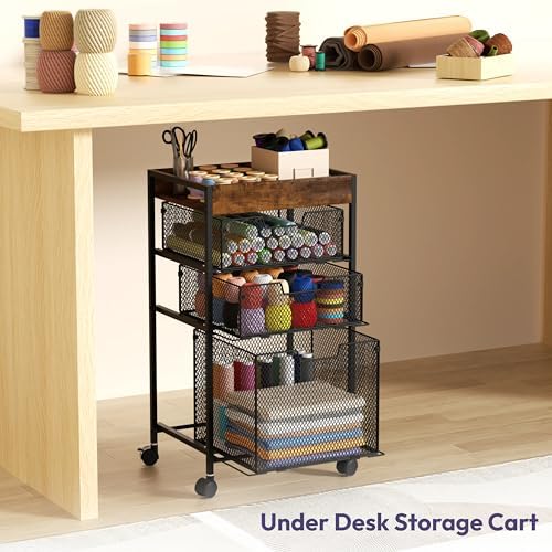 Rolling File Cart with Drawers - 4 Tier Under Desk Storage Craft Rolling Organizer Cart - Office Storage &Organization, Mobile Metal Filing Cabinet for Office and Home Espresso - Image 4