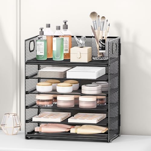 2-Pack 6-Tier Paper Tray Organizer for Desk - Black Mesh File Folder Sorter with Handles, Desk Letter Holder for Office, Home, School Supplies Storage & Organization - Image 4