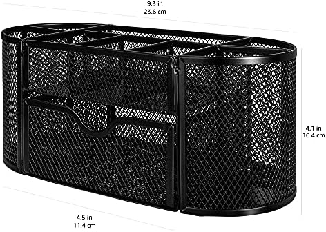Amazon Basics Mesh Desk Organizer with Pen Holder, Pullout Drawer and Office Caddy Storage, 9.25" x 4.53" x 3.94", Black - Image 5