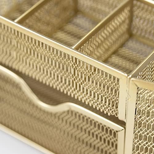 BLU MONACO | Gold Desk Organizer Set with Drawer | Metal Mesh Desk Accessories for Women | Stylish Desktop Organizer for Office Storage, Supplies & Small Stationery - Image 5
