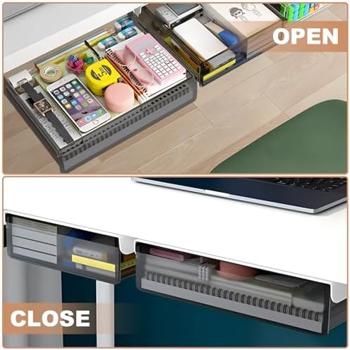 Under Desk Table Drawer Storage Organizer,2 Pack Large & Medium Slide Out Desk Drawers - Hidden Desktop Organizer,Attachable Pencil Storage Tray Under Table(ML) - Image 6