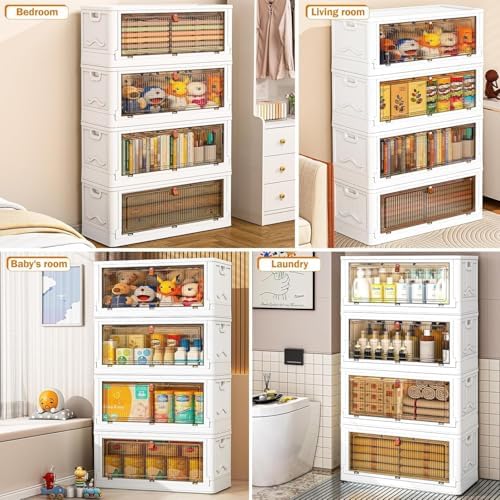 4 Tier Plastic Storage Bins with Lid 102QT, Stackable Storage Containers with Wheels, Folding Storage Boxes, Stackable Storage Bins, Organizers and Storage for Living Room - Image 4