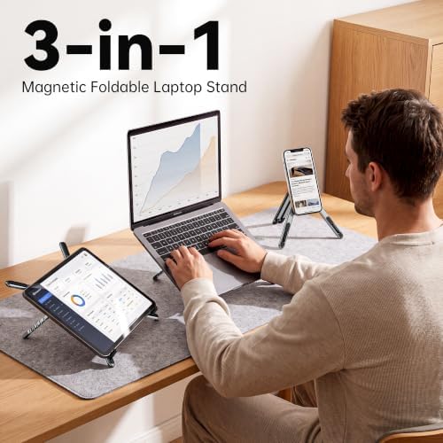 Portable Laptop Stand, 3-in-1 Magnetic Foldable Adjustable, for Desk（Gray） - Image 2