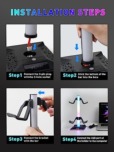 V VCOM RGB Gaming Headphones Stand with 2 USB Ports Headset Stand with 10 Light Modes and Non-Slip Rubber, Suitable for All Earphone Accessories, Best Gift for Husband, Kids, Boyfriend - Image 6