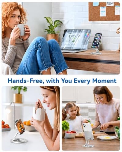 Phone Stand for Desk, 360° Rotating Dual Adjustable Foldable Cell Phone Holder, Heavy Solid All-Aluminum Base Anti-Slip Stable Support for Home Office Study, Fits iPhone Galaxy 4-8" Phones - Image 2
