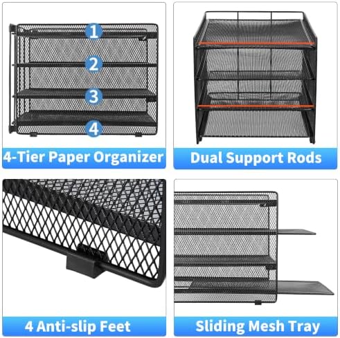 Desk Organizer, 4-Tier Paper Organizer Letter Tray, Black - Image 5