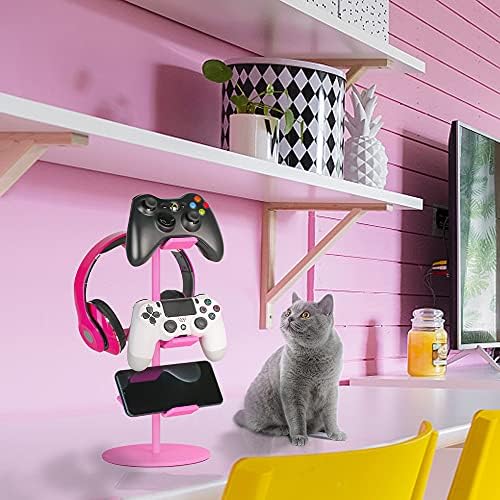 Controller Holder Pink,Headphone Stand,3 Tier Multi Adjustable Game Controller Headset Hanger for All Universal Gaming PC Accessories, Xbox PS4 PS5 Nintendo Switch(Cute Pink) - Image 2