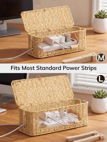 Cable Management Box, Cord Organizer with Lid & Cable Ties - Natural Set - Image 4