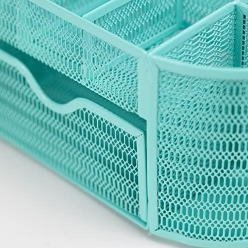 BLU MONACO Aqua Desk Organizer | Metal Stationery Holder With Drawer and Eight Compartments | Desktop Storage for Home Office or Study Space | 4.3”D x 9.3”W x 4”H Workspace Organizer - Image 5
