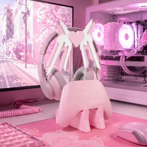 Mifoci Pink Mecha Headphone Stand with Gaming Controller Holder, Cute Wooden Controller and Headset Stand, Pink Computer Gaming Equipment Accessories for Office, Desk, Women Gamer, Birthday Gift - Image 4