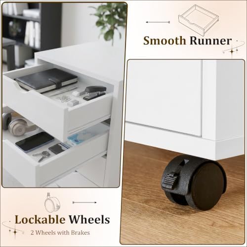 5 Drawer Rolling Storage Cabinet, Mobile File Cabinet for Office, White - Image 7