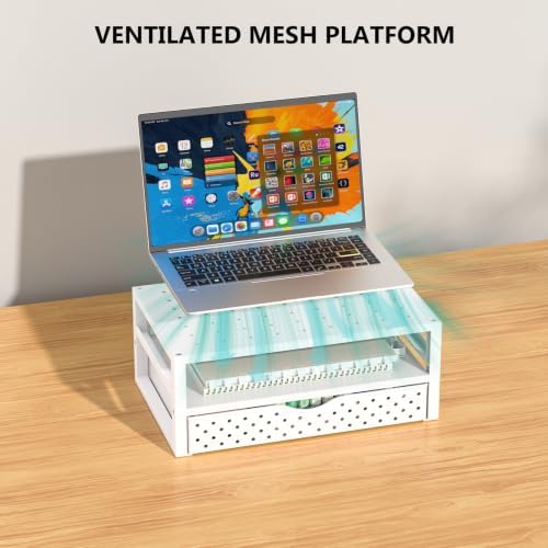 WALI Desk Organizer with Drawer，Computer Monitor Stand with Storage, Desk Organizers and Accessories for Computer, Printer, Laptop Riser for Home Office Supplies, (PTT005-W), 1 Pack, White - Image 4