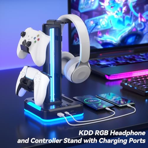 KDD RGB Gaming Headphone and Controller Stand with 2 Type-C and 1 USB Ports - Image 2