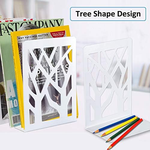 Book Ends, Bookends, Bookends for Shelves, Bookend, Book Ends for Heavy Books, White Metal Book Shelf Holder Home Decorative, Book Stoppers for Shelves, Bookend Supports 2 Pair - Image 2