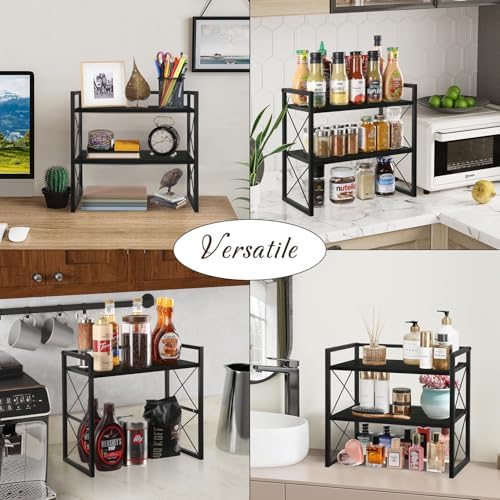 Desktop Shelf Organizer, 2 Tier Office Shelves, Wood Desk Organizer Storage Rack and Freestanding Display Shelf for Office, Dormitory, Home(Black) - Image 7