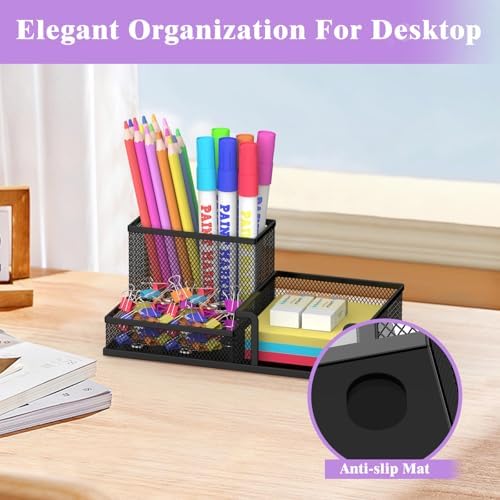 Pen Holder Desk Organizer, 2Pack Office Supplies Pencil Holder with 3 Compartments, Desk Accessories and Workspace Organizers for Home School Classroom, Black - Image 4