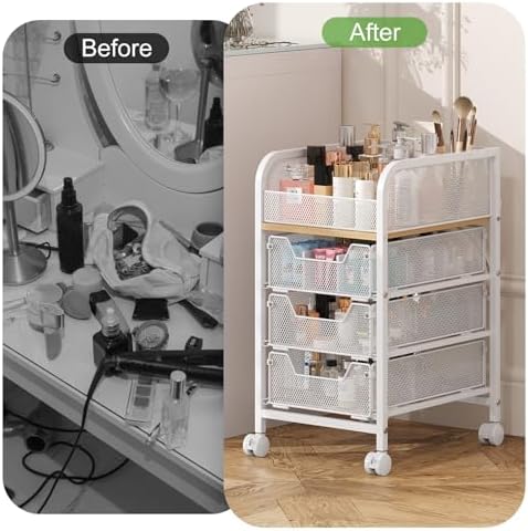 Rolling Makeup Cart Organizer with 3 Drawers, Narrow Floor Skincare Organizers, Cosmetics Display Cases Vanity Organizer for Skin Care Nail Polish Perfume Makeup Brush, White - Image 7