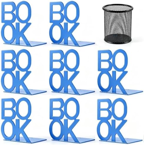 Book Ends Blue 4 Pair Metal BookEnds for Bookrack Desk,Books by shikaman