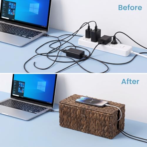 efluky Set of 2 Brown Water Hyacinth Cable Management Box, Hand-Woven Cord Organizer with 2 Open Slots, Decorative Cord Box to Hide Power Strip, USB Wires & Charger for Home & Office - Image 6