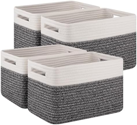 4 Pack Storage Baskets for Organizing, Woven Baskets for Shelves - Perfect for Toys, Books, Towels, and Clothes, Durable Gift Basket Bins Toy Storage, 13''Lx9''Wx7.8''H, Black & White by SIXDOVE