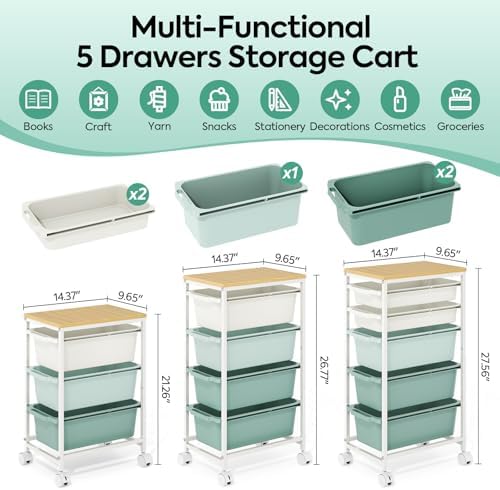 Slim Rolling Cart with 5 Drawers, Metal Utility Storage Cart - Image 2