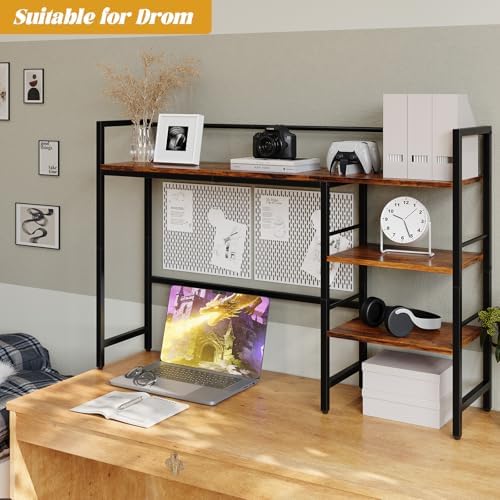 Desk Shelf, 38.6 Inch Wood Desk Organizer Shelf for Computer Monitor, Desk Hutch Storage, Desktop Shelf for Top of Desk, 3 Tier Desktop Bookshelf for Home Office Dorm, Rustic - Image 5