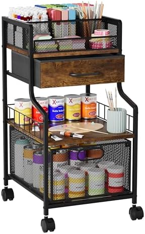 Under Desk Storage Cart- Art Storage Cart with Drawers & DIY Divider - Office Cart Organizer Under Desk Shelf, Craft Rolling Cart for Office, Craft Room & Studio Espresso by SwtyMiki-TidyHomeSweetLife