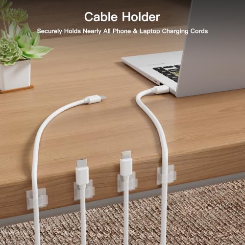 30 Pcs Adhesive Cable Clips for Cord Management Under Desk Nightstand Phone PC Charger Plug Speaker TV Cord Holder Keeper Hook Wall Wire Organizer Car Dash Cam Ethernet Christmas Light (Clear, Small) - Image 3
