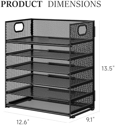 2-Pack 6-Tier Paper Tray Organizer for Desk - Black Mesh File Folder Sorter with Handles, Desk Letter Holder for Office, Home, School Supplies Storage & Organization - Image 5