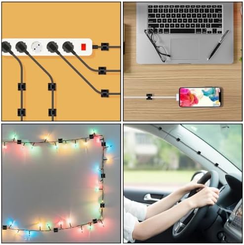 65 Pcs Cable Clips, Adhesive Cable Organizer Cord Holder Wire Clip Wire Management Self Adhesive Hooks Wire Holder for Office, Home(Black, 65PCS -Large) - Image 6