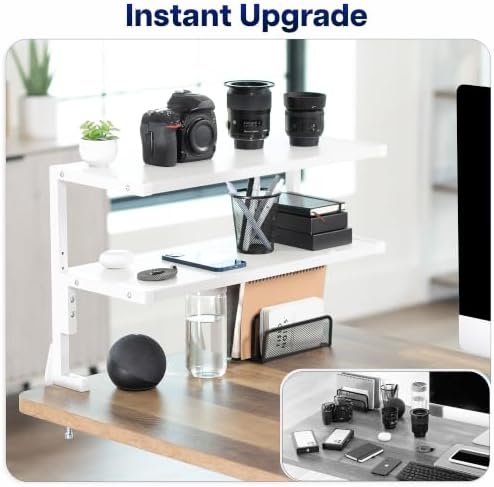 VIVO White Clamp-on 24 inch 2-Tier Desk Shelf, STAND-SHELF24C-W - Image 4