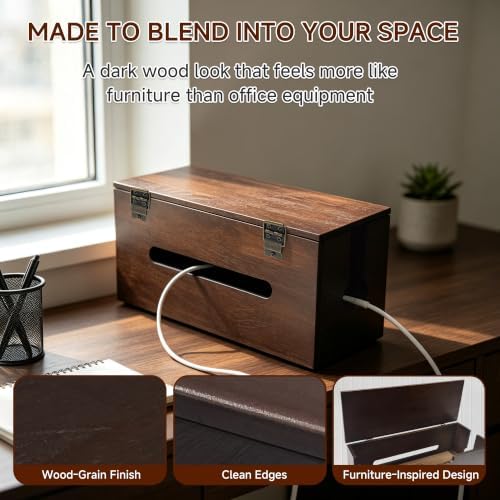 Cable Management Box with Storage Drawer, Wooden Cord Organizer Box - Image 6