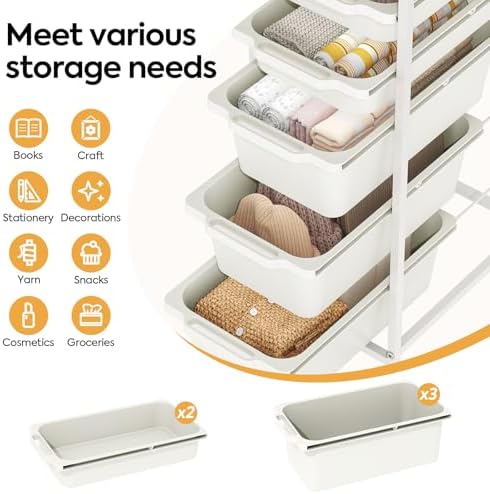 Slim Rolling Cart with 5 Drawers, Metal Utility Storage Cart - Image 3