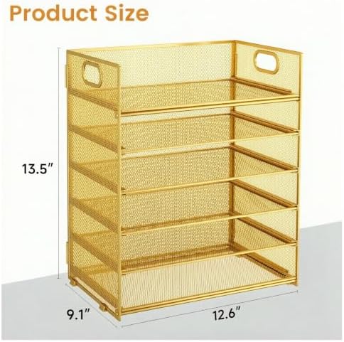 6 Tier Paper Organizer with Handle,Construction Teacher Desk Decor,Gold - Image 6