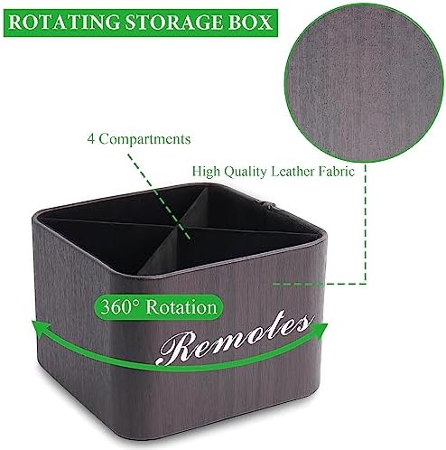 Square Leather Art Supply Organizer,Remote Control Holder with Removable Dividers,360°Rotatable Pencil Holders,4 Compartments Organizer for Office Supplies Storage Box(1-Dark Brown) - Image 4