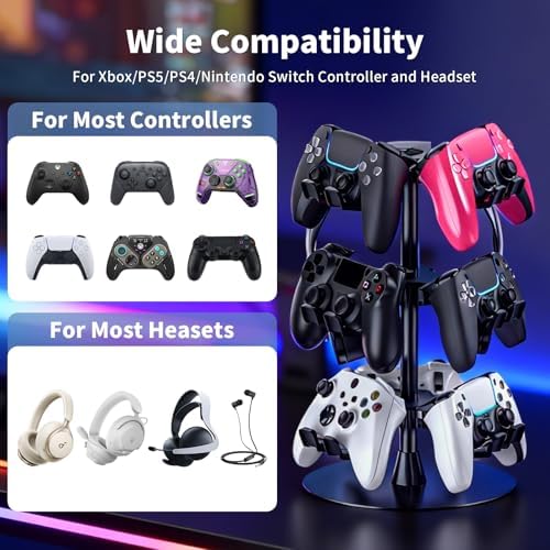 Controller Holder Stand 4 Tiers for Desk, Aluminum Alloy Rotatable Gaming Headset Stand for PS5/PS4/Xbox/Switch2/PS Controller/Headphone Holder for 12 Packs Controller - Image 2
