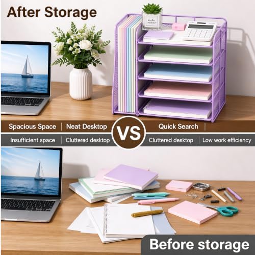 Desk Organizer, 5-Tier Paper Organizer Letter Tray, Purple - Image 6
