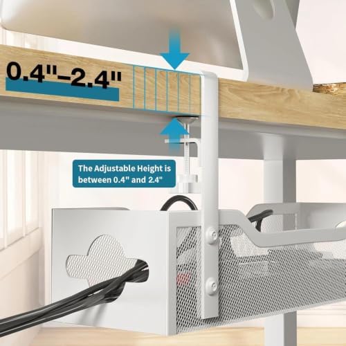Under Desk Cable Management Tray No Drill, 13.38'' Metal Tray with Clamp for Wire Management, Litwaro Cord Organizer Home Office Damage to Standing Desk, White - Image 3