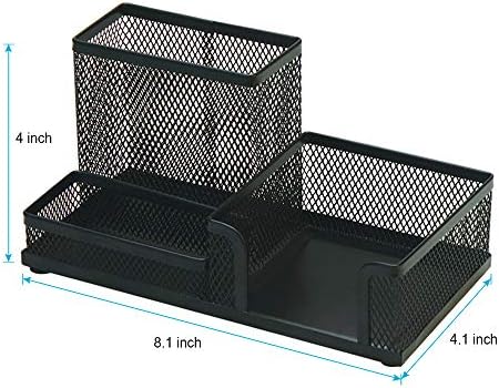 2-Piece Desk Pen & Pencil Organizer - Mesh Metal Pen Cup with Sticky Notes Holder, Black - Image 4